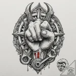 Wrench, bloody, held in a clenched fist, arti… – tattoo sketch (№1753381013_0, 24.07.2025 18:16) — tattoovalue.net