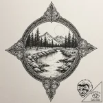 Emerald blade beneath crimson river, ink illu… – tattoo sketch (№1753382067_0, 24.07.2025 18:34) — tattoovalue.net