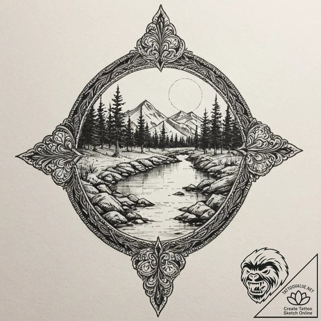 Emerald blade beneath crimson river, ink illu... - tattoo sketch (№1753382067_0, 24.07.2025 18:34) — tattoovalue.net