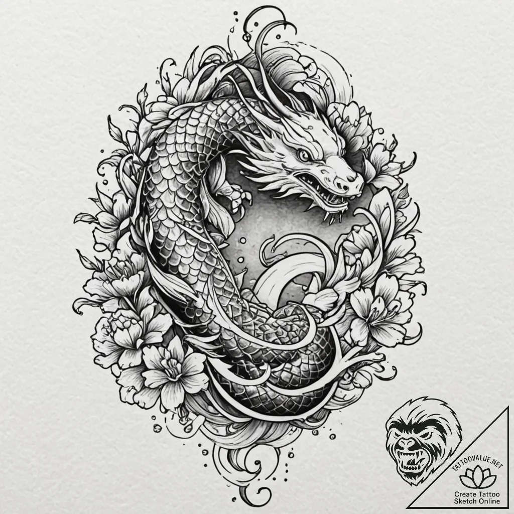 Lizard, concept art for tattoo, irezumi japan... - tattoo sketch (№1753382469_0, 24.07.2025 18:41) — tattoovalue.net