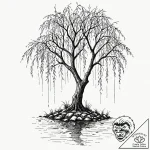 Weeping willow tree, its branches gently touc… – tattoo sketch (№1753382908_0, 24.07.2025 18:48) — tattoovalue.net
