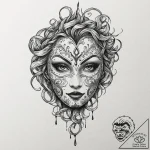 Blood mask floating in darkness, tattoo line… – tattoo sketch (№1753383307_0, 24.07.2025 18:55) — tattoovalue.net