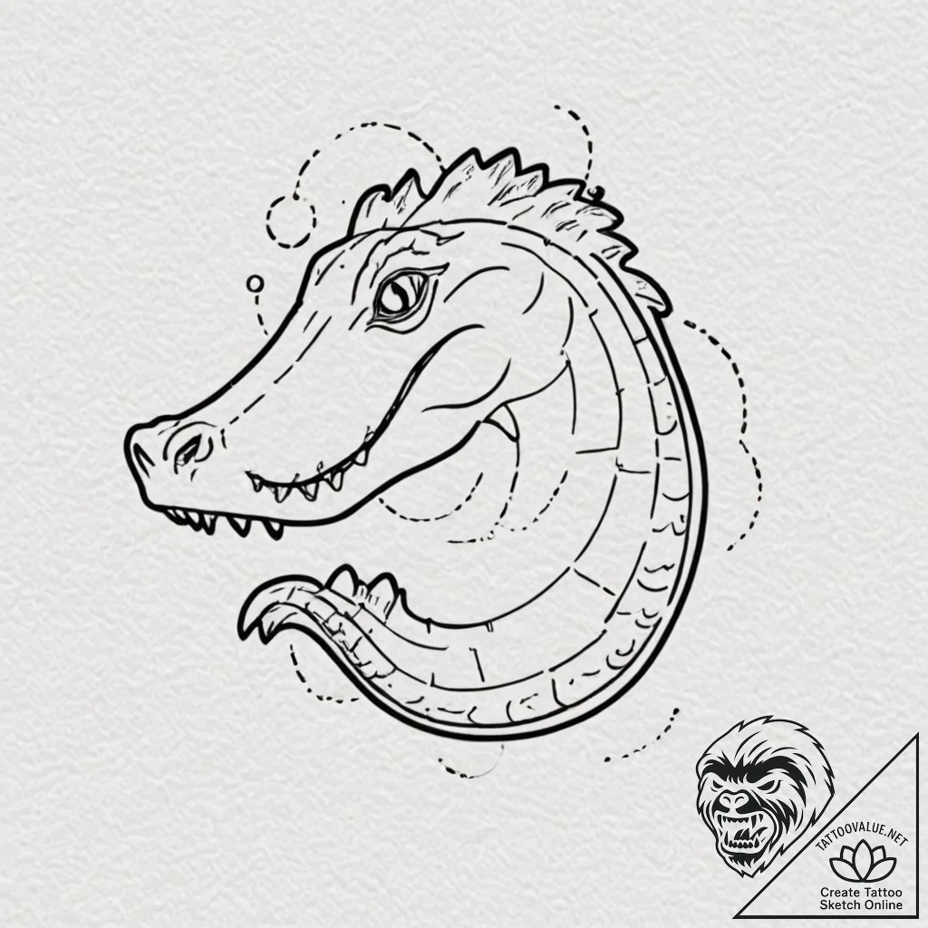 Crocodile with glowing hieroglyphs on its sca... - tattoo sketch (№1753383510_0, 24.07.2025 18:58) — tattoovalue.net