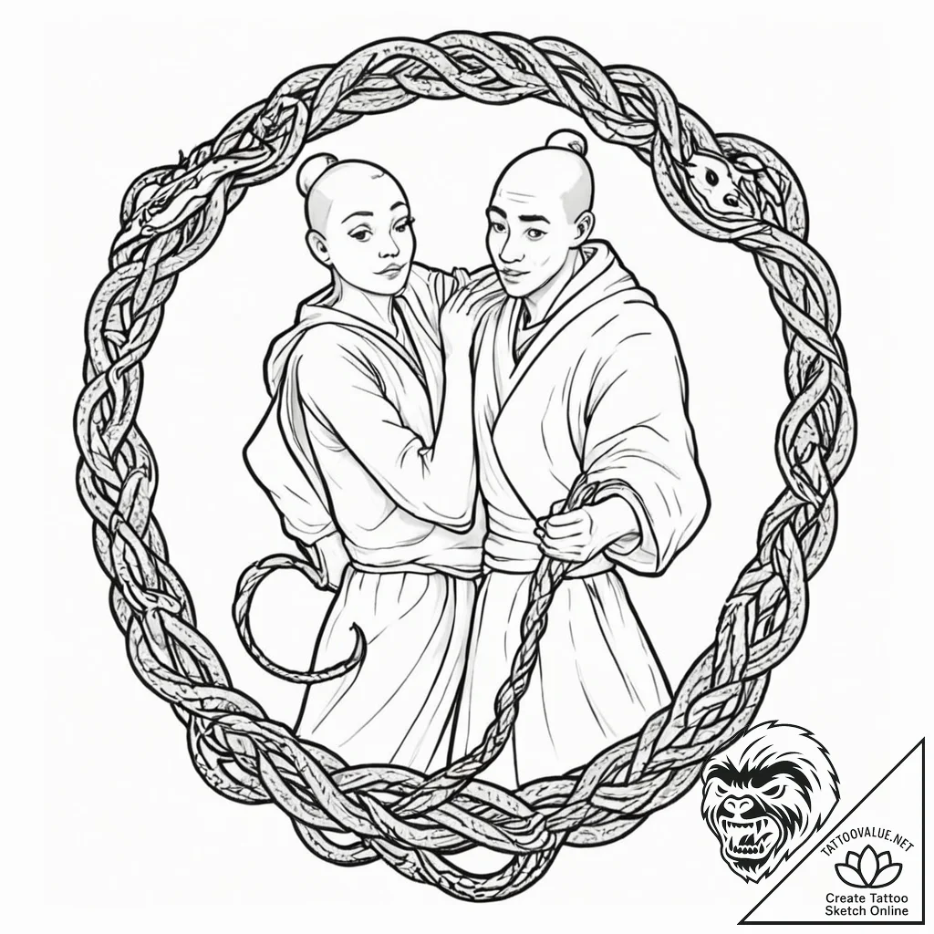 Monk staff entwined with serpents, artistic t... - tattoo sketch (№1753385160_0, 24.07.2025 19:26) — tattoovalue.net
