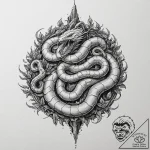 Bone serpent asleep in ruins, tattoo sketch d… – tattoo sketch (№1753385367_0, 24.07.2025 19:29) — tattoovalue.net