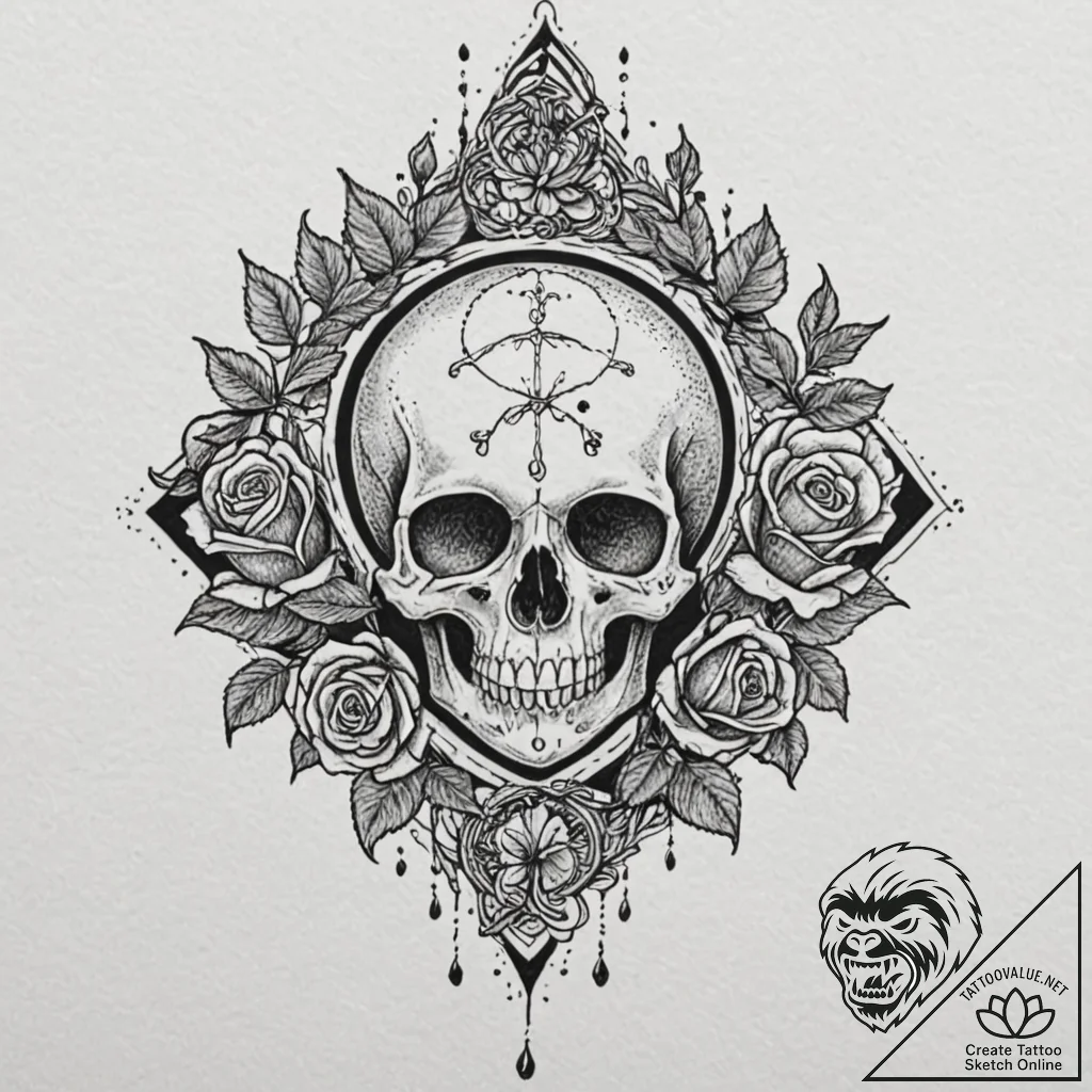 Nymph sigil beneath burning sky, concept art... - tattoo sketch (№1753385992_0, 24.07.2025 19:39) — tattoovalue.net