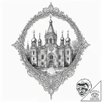 Russian prison-style tattoo of a cathedral, b… – tattoo sketch (№1753386820_0, 24.07.2025 19:53) — tattoovalue.net