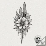 Feathered dagger through bone flower, concept… – tattoo sketch (№1753387454_0, 24.07.2025 20:04) — tattoovalue.net
