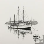 A sleek boat tied to a dock, harbor scene,, c… – tattoo sketch (№1753387889_0, 24.07.2025 20:11) — tattoovalue.net