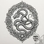 Abyssal serpent coiled on broken altar, tatto… – tattoo sketch (№1753388091_0, 24.07.2025 20:14) — tattoovalue.net