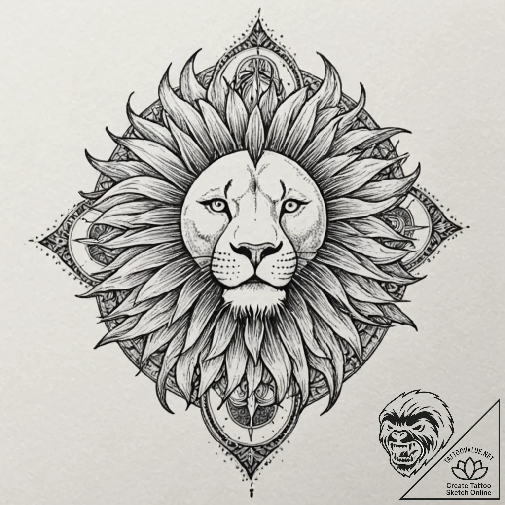 Lion paw beneath spectral sun, tattoo flash s... - tattoo sketch (№1753388293_0, 24.07.2025 20:18) — tattoovalue.net