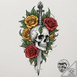 Dagger above shattered mirror, concept art fo… – tattoo sketch (№1753388505_0, 24.07.2025 20:21) — tattoovalue.net