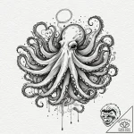 Octopus with each tentacle holding a differen… – tattoo sketch (№1753388707_0, 24.07.2025 20:25) — tattoovalue.net