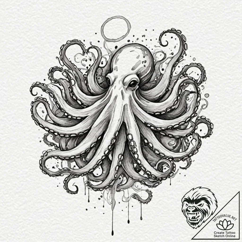 Octopus with each tentacle holding a differen... - tattoo sketch (№1753388707_0, 24.07.2025 20:25) — tattoovalue.net