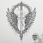 Graven wings beneath celestial gate, concept… – tattoo sketch (№1753388908_0, 24.07.2025 20:28) — tattoovalue.net