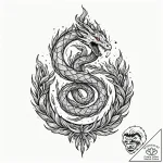 Haunted serpent devouring celestial flame, co… – tattoo sketch (№1753389125_0, 24.07.2025 20:32) — tattoovalue.net