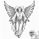 Abyssal angel with torn robes, ink illustrati… – tattoo sketch (№1753389326_0, 24.07.2025 20:35) — tattoovalue.net