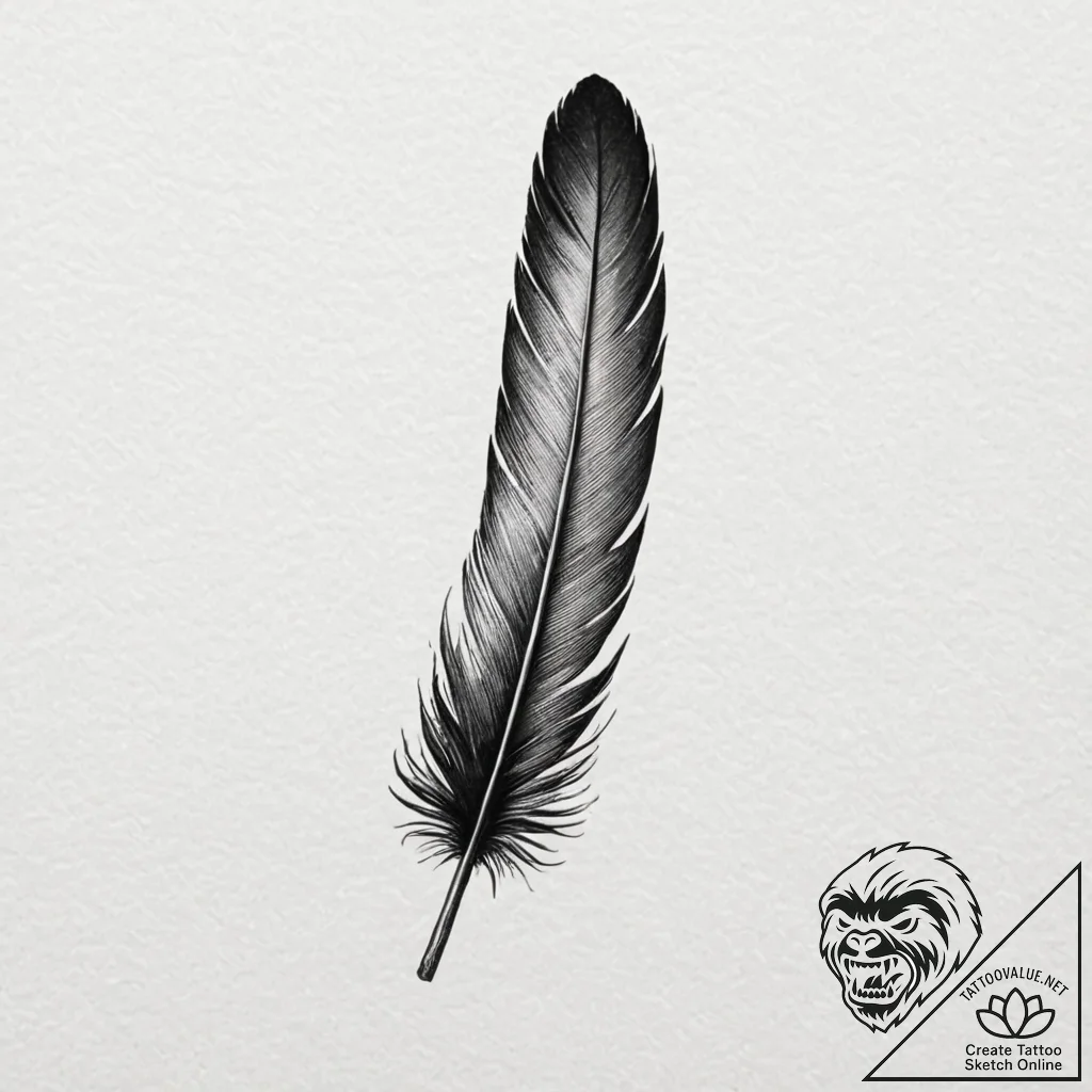 A single raven feather - tattoo sketch (№1753389527_0, 24.07.2025 20:38) — tattoovalue.net