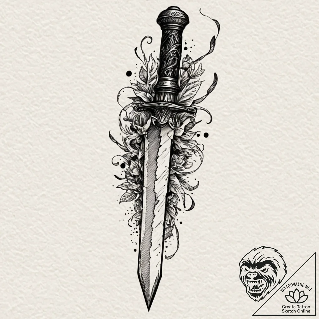 Obsidian dagger with a handle of carved bone,... - tattoo sketch (№1753389737_0, 24.07.2025 20:42) — tattoovalue.net