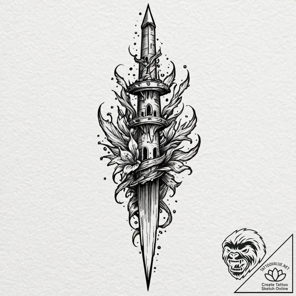 Needle dagger through bone spire, tattoo sket... - tattoo sketch (№1753390156_0, 24.07.2025 20:49) — tattoovalue.net