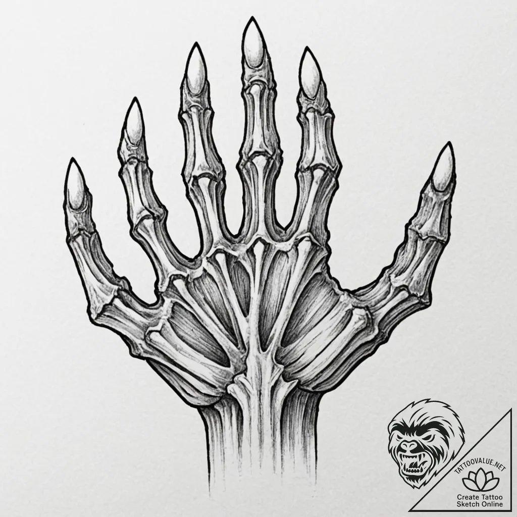 Yeti claw gripping bone relic, tattoo drawing... - tattoo sketch (№1753390557_0, 24.07.2025 20:55) — tattoovalue.net