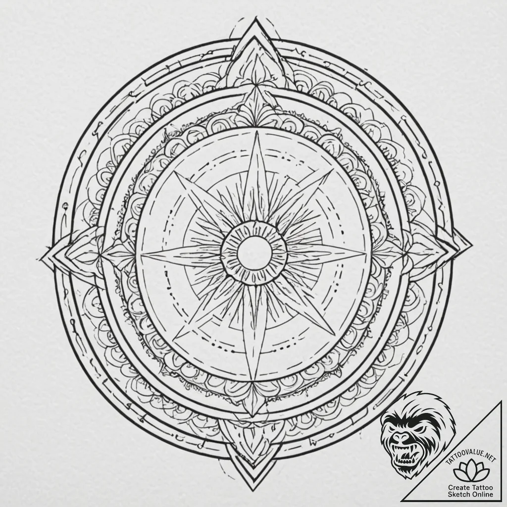 Labyrinth beneath eclipsed stars, tattoo draw... - tattoo sketch (№1753390984_0, 24.07.2025 21:03) — tattoovalue.net