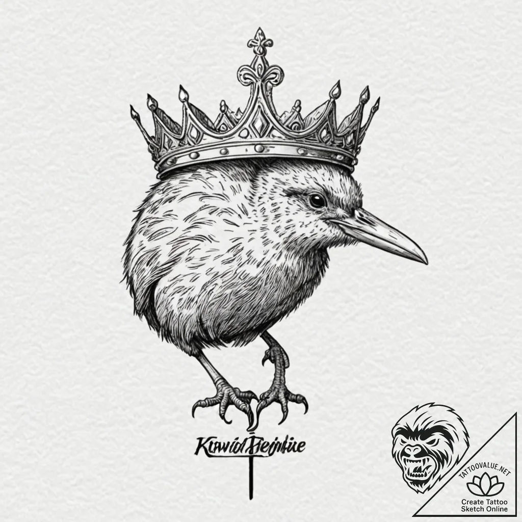 Kiwi bird with bone crown, concept art for ta... - tattoo sketch (№1753391417_0, 24.07.2025 21:10) — tattoovalue.net