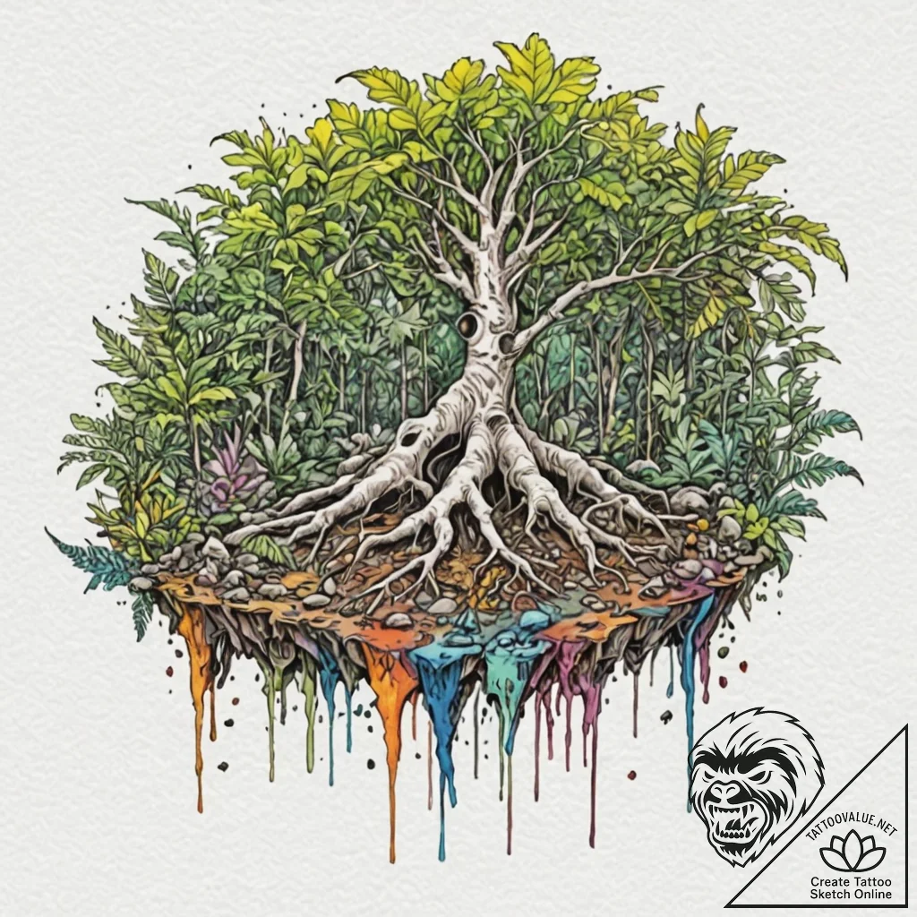 Jungle relic beneath bone roots, concept art... - tattoo sketch (№1753391618_0, 24.07.2025 21:13) — tattoovalue.net