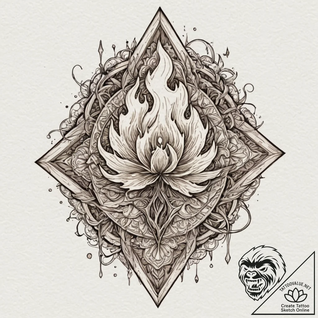 Etched relic burning in ice, concept art for... - tattoo sketch (№1753392025_0, 24.07.2025 21:20) — tattoovalue.net