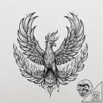 Phoenix scales beneath burning sky, ink illus… – tattoo sketch (№1753392227_0, 24.07.2025 21:23) — tattoovalue.net