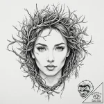 A human face made from interwoven tree branch… – tattoo sketch (№1753392442_0, 24.07.2025 21:27) — tattoovalue.net