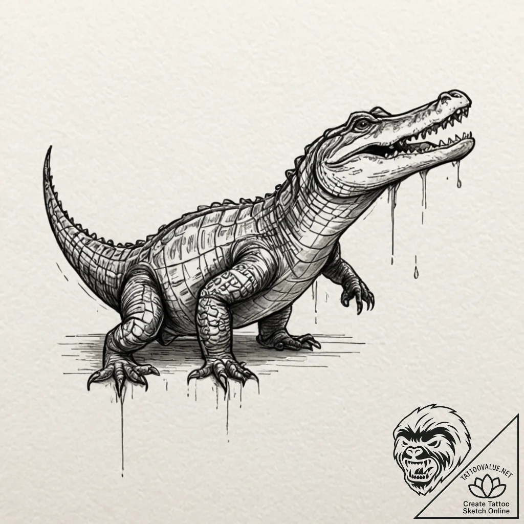 Alligator, tattoo line art, sketch tattoo sty... - tattoo sketch (№1753392649_0, 24.07.2025 21:30) — tattoovalue.net