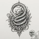 Ivory serpent around shattered helm, tattoo s… – tattoo sketch (№1753392862_0, 24.07.2025 21:34) — tattoovalue.net