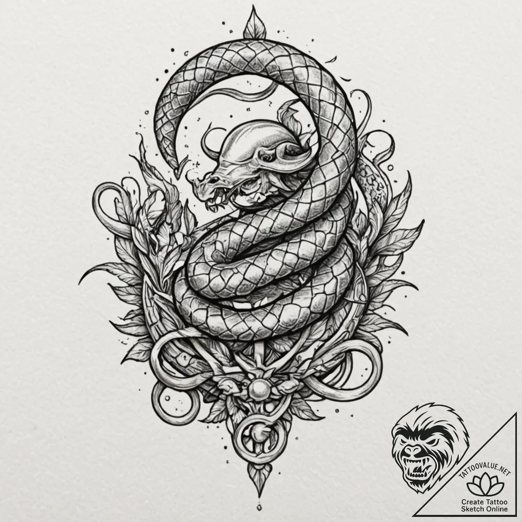 Ivory serpent around shattered helm, tattoo s... - tattoo sketch (№1753392862_0, 24.07.2025 21:34) — tattoovalue.net