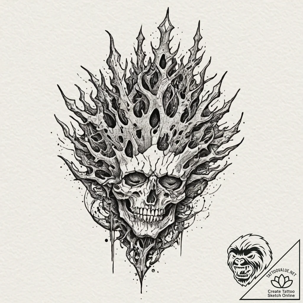 Fractured relic crowned with roots, tattoo dr... - tattoo sketch (№1753394091_0, 24.07.2025 21:54) — tattoovalue.net