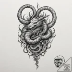 Horned serpent devouring starlight, tattoo dr… – tattoo sketch (№1753394492_0, 24.07.2025 22:01) — tattoovalue.net