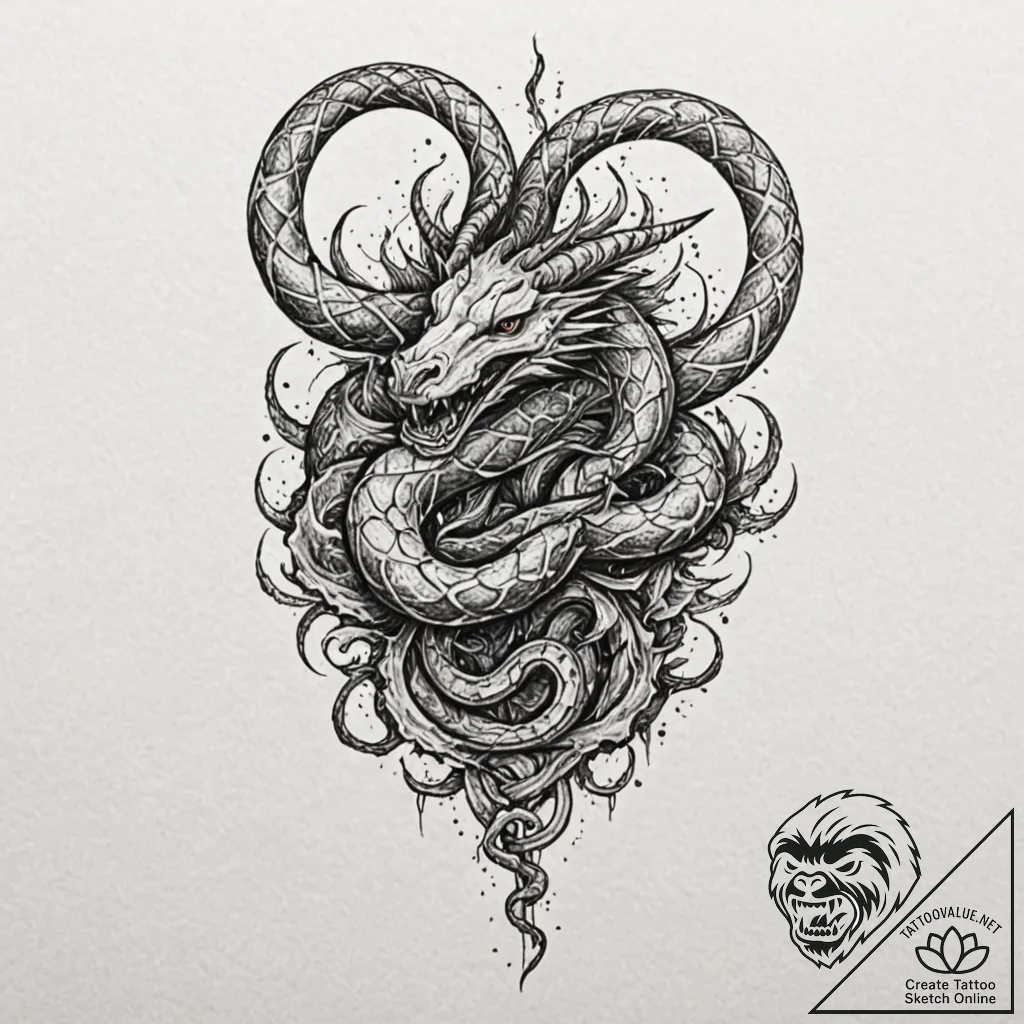 Horned serpent devouring starlight, tattoo dr... - tattoo sketch (№1753394492_0, 24.07.2025 22:01) — tattoovalue.net
