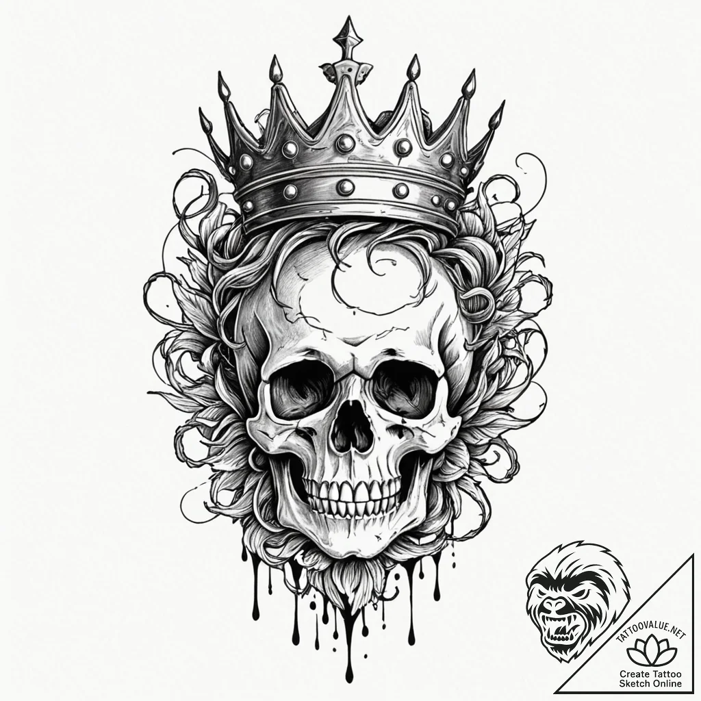 Jagged crown atop shattered skull, ink illust... - tattoo sketch (№1753394694_0, 24.07.2025 22:04) — tattoovalue.net