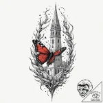 Moth cocoon beneath shattered spire, tattoo d… – tattoo sketch (№1753395276_0, 24.07.2025 22:14) — tattoovalue.net