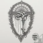 Quartz key unlocking bone cage, tattoo line a… – tattoo sketch (№1753395684_0, 24.07.2025 22:21) — tattoovalue.net
