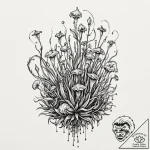 Carnivorous plant with dewdrops like tiny sku… – tattoo sketch (№1753395887_0, 24.07.2025 22:24) — tattoovalue.net