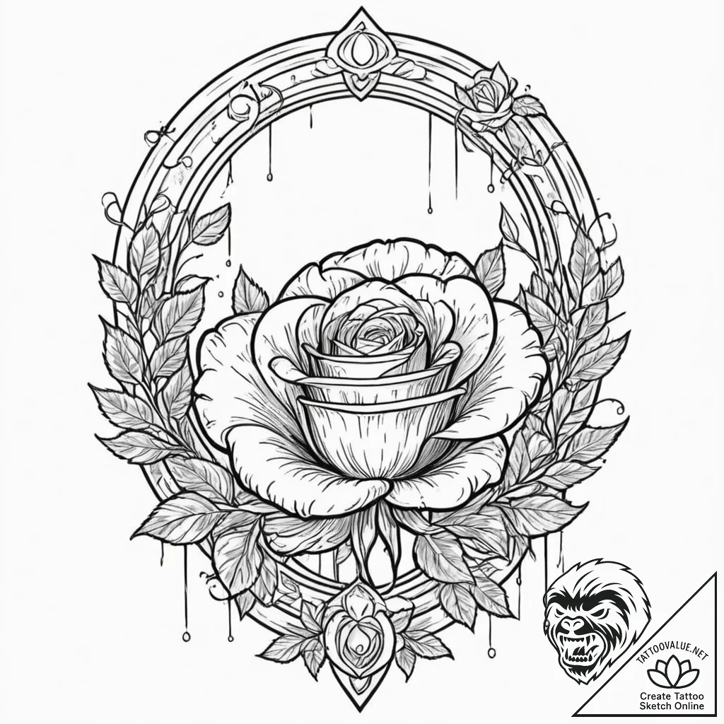 Rose mirror beneath spectral gate, concept ar... - tattoo sketch (№1753396091_0, 24.07.2025 22:28) — tattoovalue.net