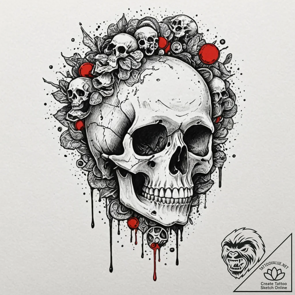 Bone coins spilling from skull, concept art f... - tattoo sketch (№1753396294_0, 24.07.2025 22:31) — tattoovalue.net