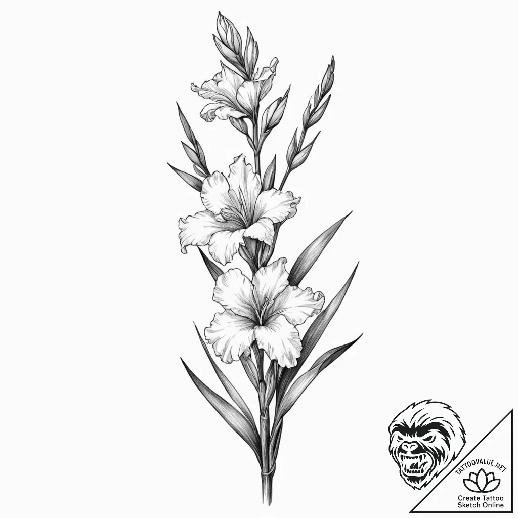 Gladiolus - tattoo sketch (№1753396701_0, 24.07.2025 22:38) — tattoovalue.net