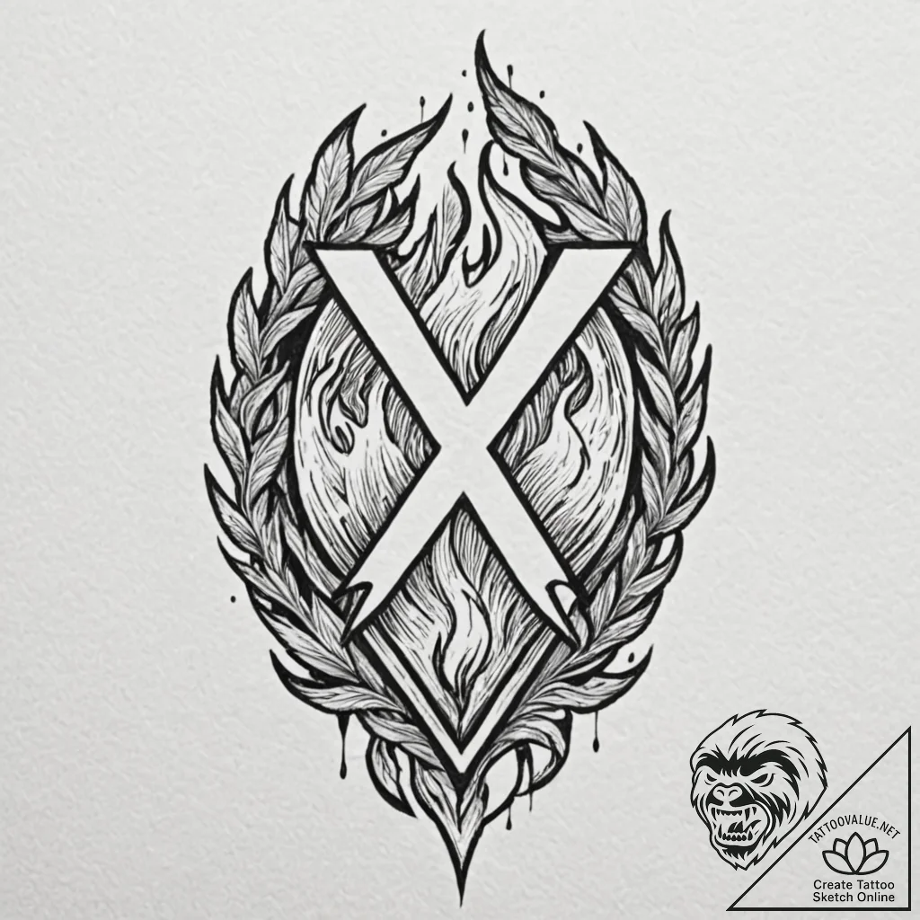 Undying flame devouring ancient rune, tattoo... - tattoo sketch (№1753398344_0, 24.07.2025 23:05) — tattoovalue.net