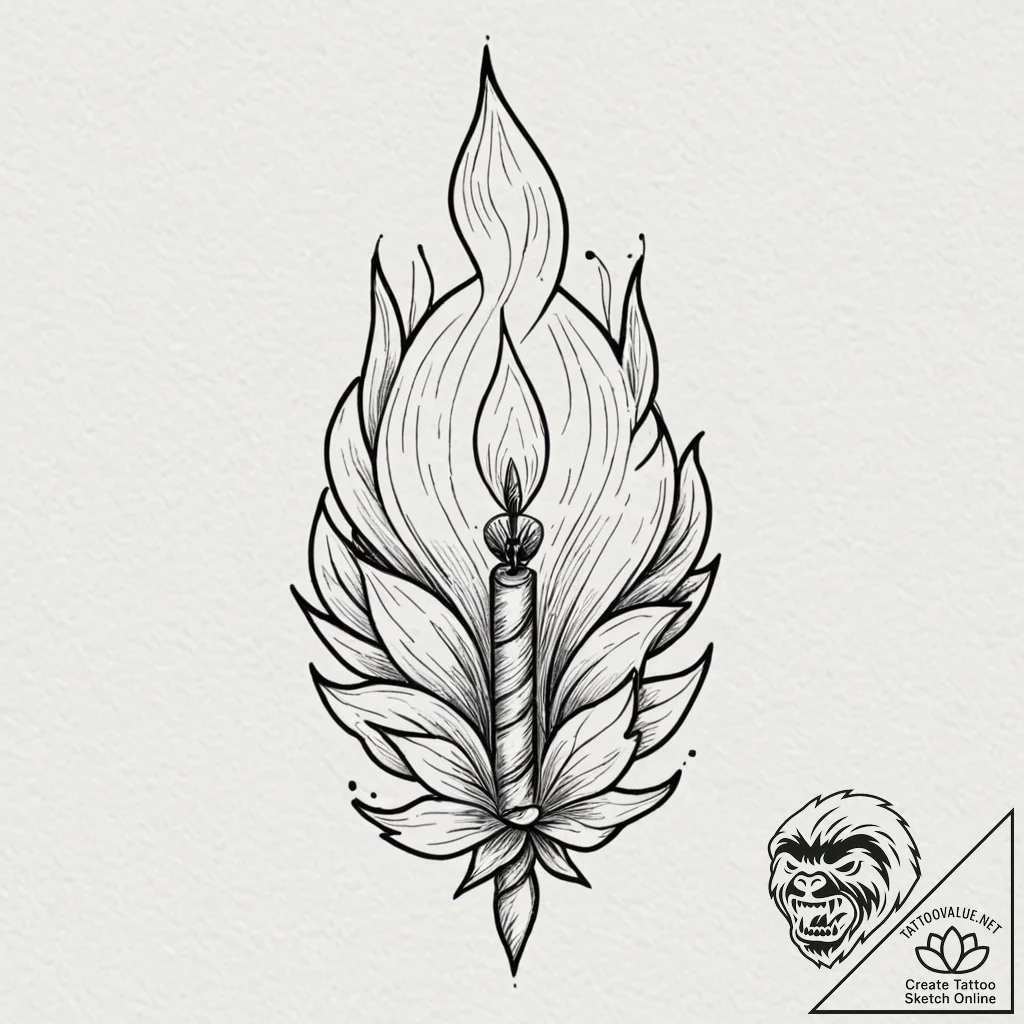 A single burning match, tattoo flash sheet de... - tattoo sketch (№1753398548_0, 24.07.2025 23:09) — tattoovalue.net