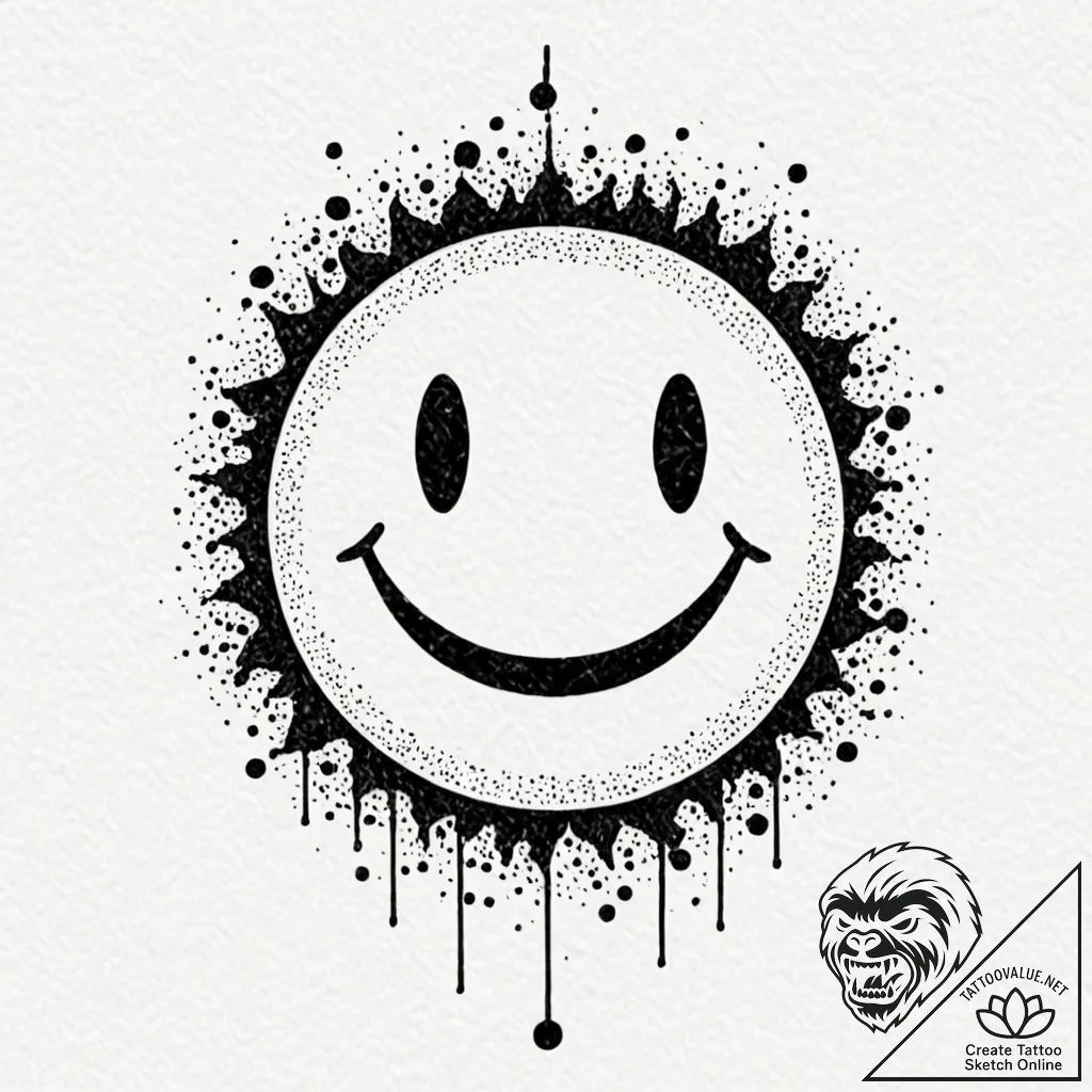 Glitching smiley face emoticon, tattoo sketch... - tattoo sketch (№1753399589_0, 24.07.2025 23:26) — tattoovalue.net