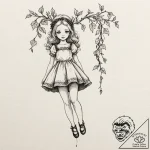 Porcelain doll hanging from vines, artistic t… – tattoo sketch (№1753400615_0, 24.07.2025 23:43) — tattoovalue.net