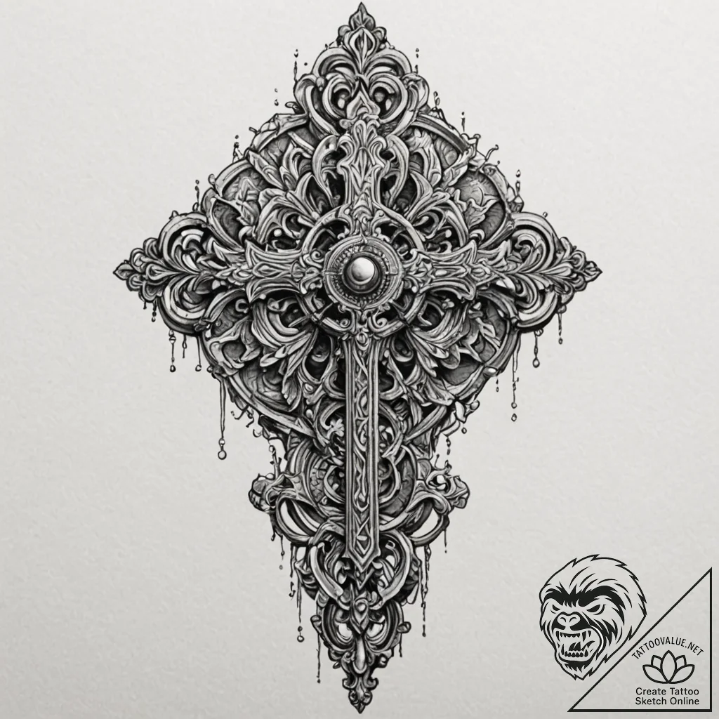 Crumbling key unlocking ancient door, tattoo... - tattoo sketch (№1753400819_0, 24.07.2025 23:46) — tattoovalue.net