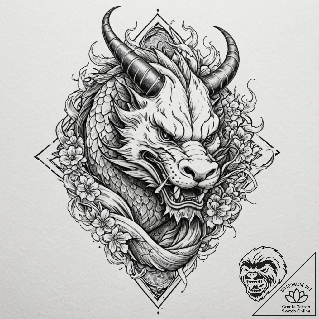 Butcher's diagram of a bull, divided into cut... - tattoo sketch (№1753401635_0, 25.07.2025 00:00) — tattoovalue.net